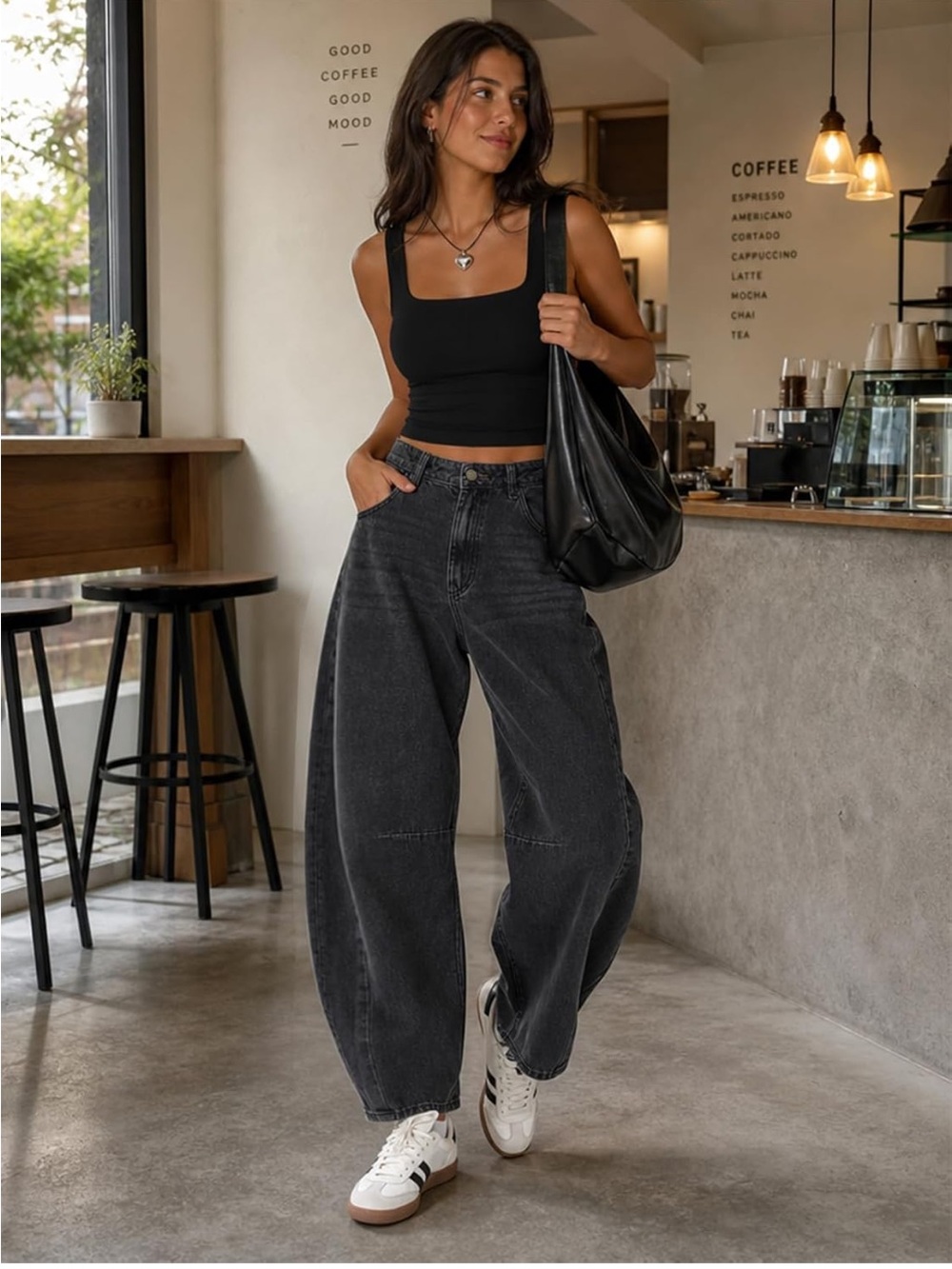 High-Rise Wide Leg Jeans in Washed Black